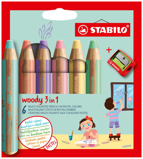 Picture of Wax pens 6clrs Pastel Woody 3 in 1 Stabilo