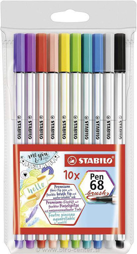 Picture of Fiber Pen Pack 10clrs Brush Tip Stabilo Pen 68
