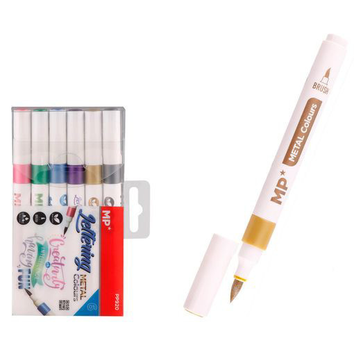 Picture of Fiber Pen Pack 6clrs Metallic 0.4mm Brush Tip MP
