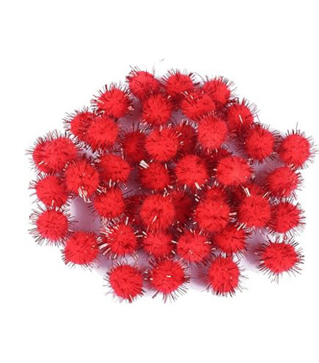 Picture of Pompoms 15Pcs Glitter Red 30mm Craft for all