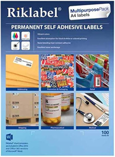 Picture of Office label 205X297mm A4 100 Sheets White Riklabe